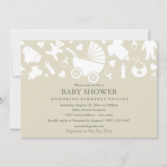 Baby shower moderne beige Invitation (Devant)