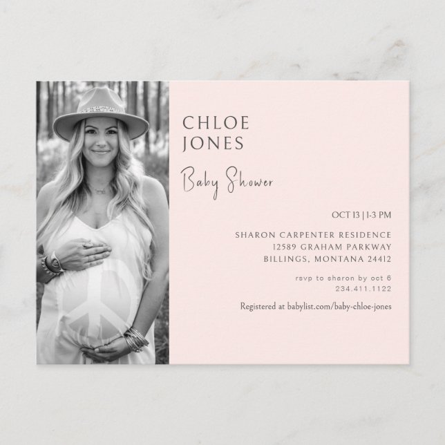 Baby shower moderne Maman Photo Blush Invitation (Devant)