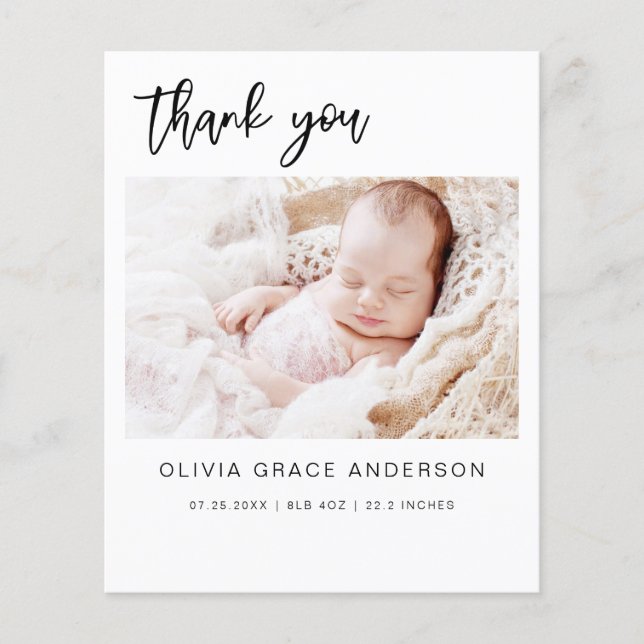 Baby shower Moderne Minimaliste Merci Cartes (Devant)