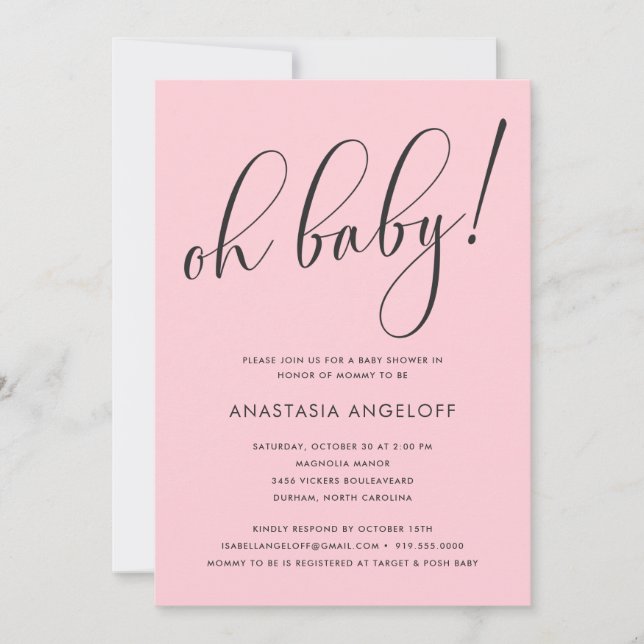 Baby shower Moderne Script Blush Invitation (Devant)