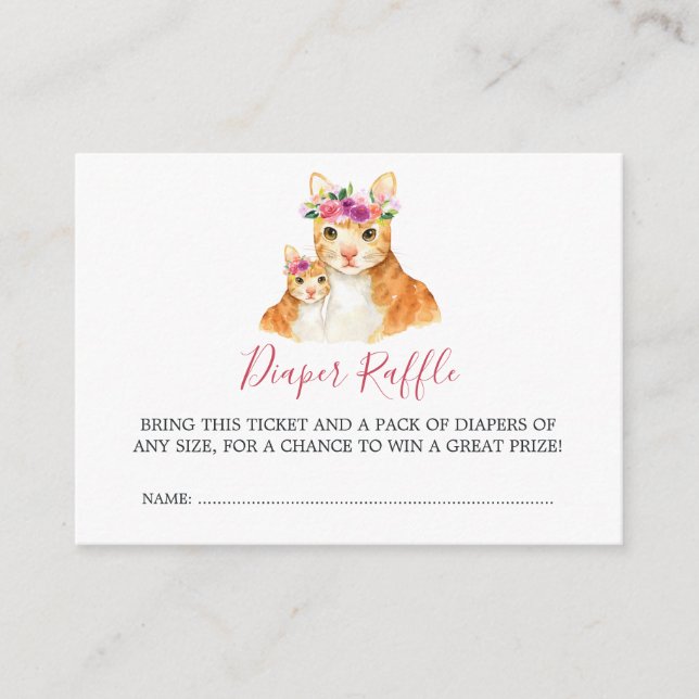 Baby Shower Mom And Baby Cat Diaper Raffle Enclosure Card (Front)