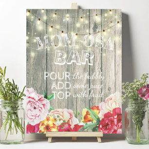 Baby Shower MOM-OSA BAR Sign Flowers Wood Lights