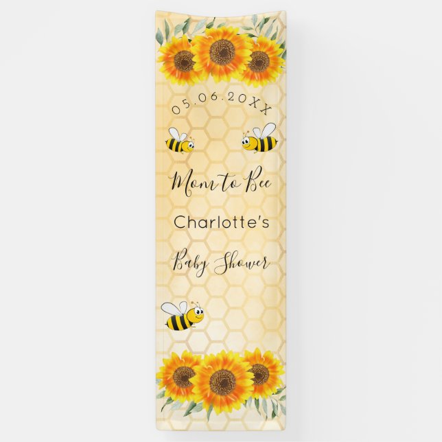 Baby Shower mom to bee sunflowers yellow honeycomb Banner (Vertical)