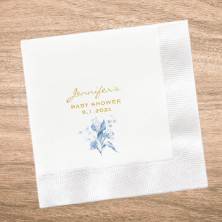 Baby Shower Monochrome Blue Bouquet Coined Napkin