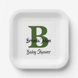 Baby Shower Monogram Forest Green Jungle Theme Paper Plate