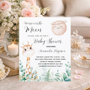 Baby Shower moon giraffe cute invitation