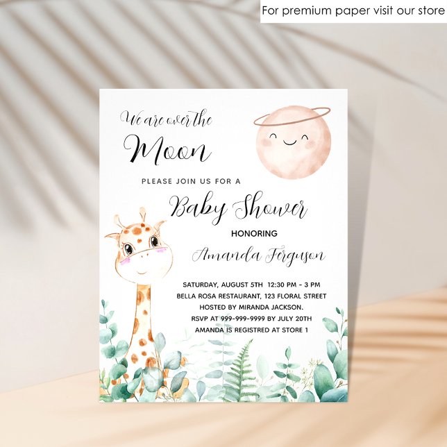 Baby Shower moon giraffe cute invitation (Creator Uploaded)