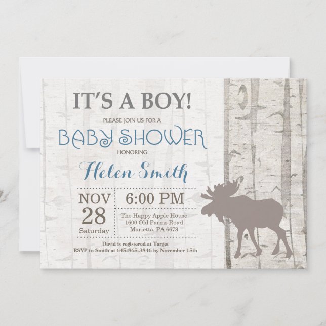 Baby shower Moose Boy Invitation Bois rustique (Devant)
