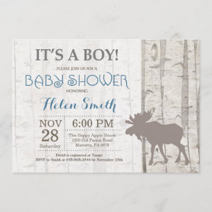 Baby shower Moose Boy Invitation Bois rustique