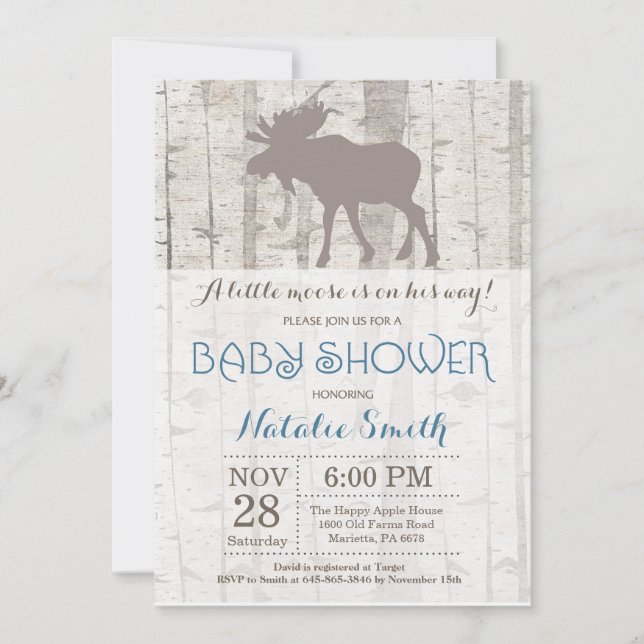 Baby shower Moose Boy Invitation Bois rustique (Devant)