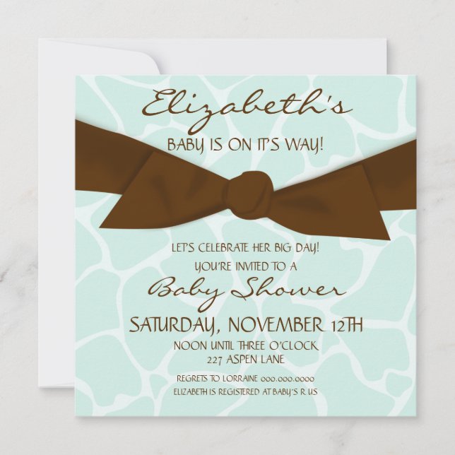 Baby shower Motif de Girafe Invitation avec Bow Br (Devant)