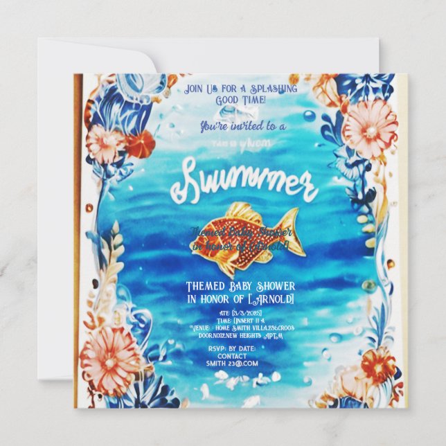 baby shower nageur bluewater scission invitation (Devant)