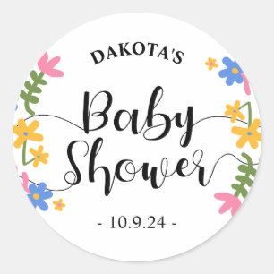 Baby Shower - Naive Floral Theme Round Sticker