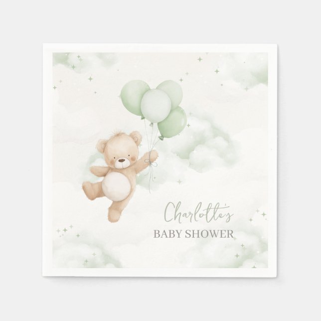 Baby Shower Napkins Bearly Wait Sage Green Balloon (Front)