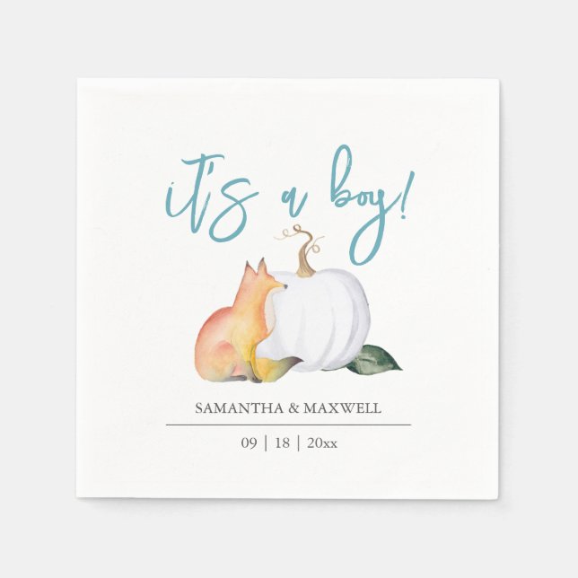 Baby Shower Napkins Fall Woodland Pumpkin  (Front)