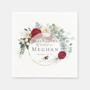 Baby Shower Napkins   Vibrant Red Peony Bouquet