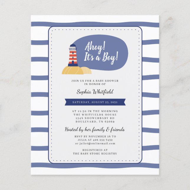 Baby Shower Nautical Lighthouse Ahoy It's a Boy (Front)
