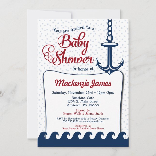 Baby shower nautique Invitation Retro Marine Rouge (Devant)