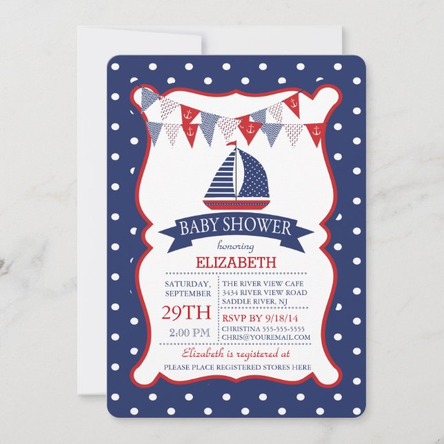 Baby shower nautique moderne Invitation (Devant)