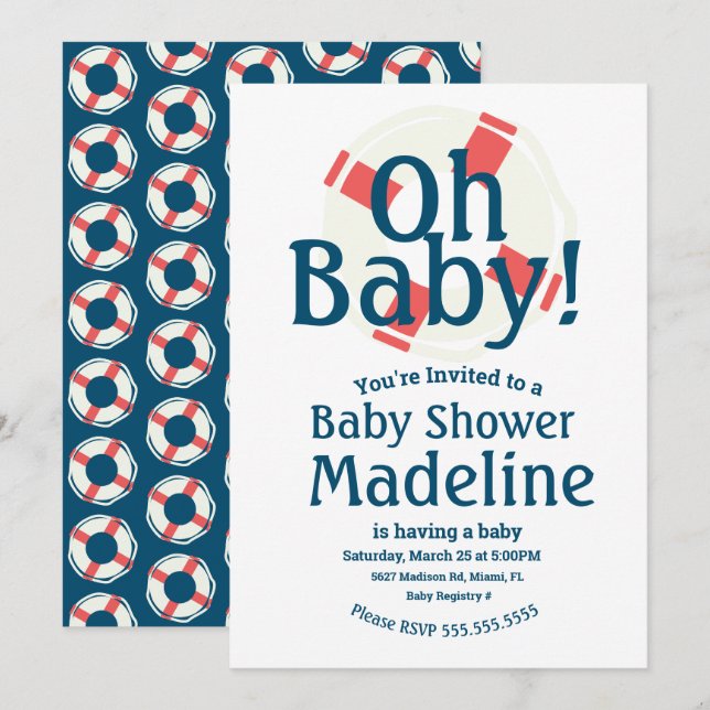 Baby shower nautique Oh Baby Ocean Invitation (Devant / Derrière)