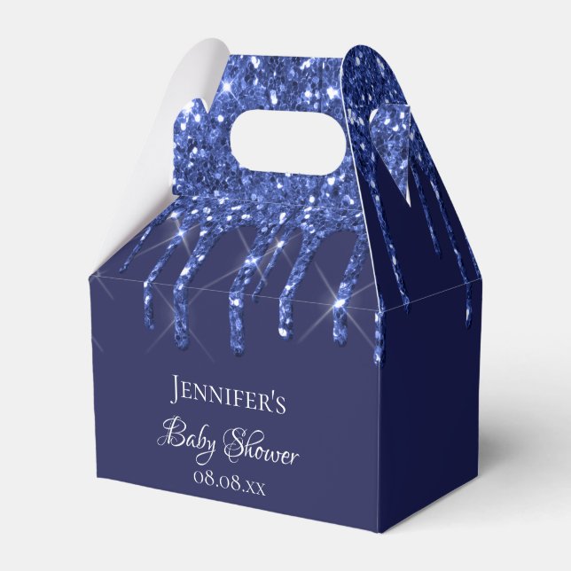 Baby Shower navy blue glitter drips thank you Favor Box (Front Side)