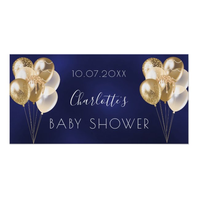 Baby Shower navy blue gold balloons boy Poster (Front)