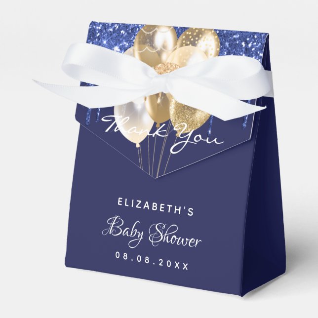 Baby Shower navy blue gold balloons thank you Favor Box (Front Side)