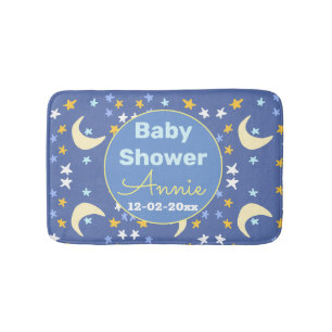 Baby shower navy blue star moon add name year date bath mat