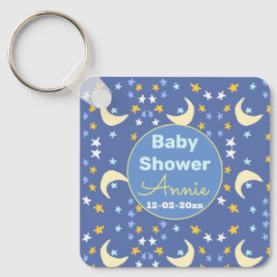 Baby shower navy blue star moon add name year date keychain
