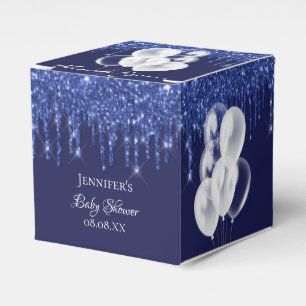 Baby Shower navy blue white balloons thank you Favor Box