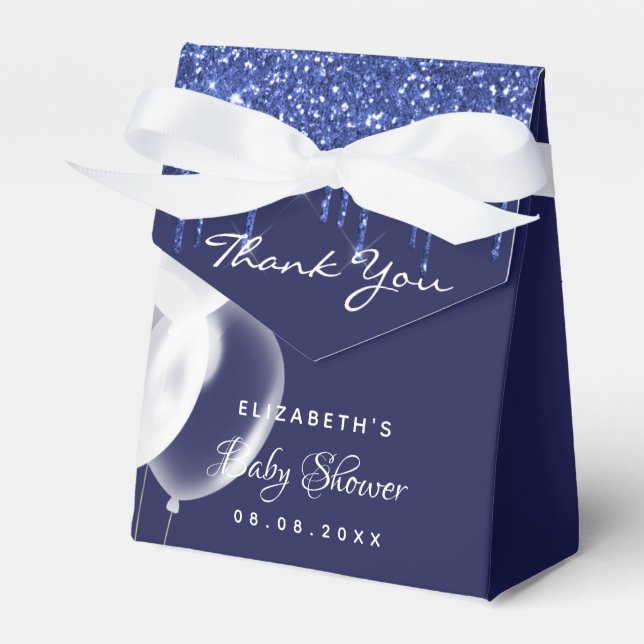 Baby Shower navy blue white balloons thank you Favor Box (Front Side)