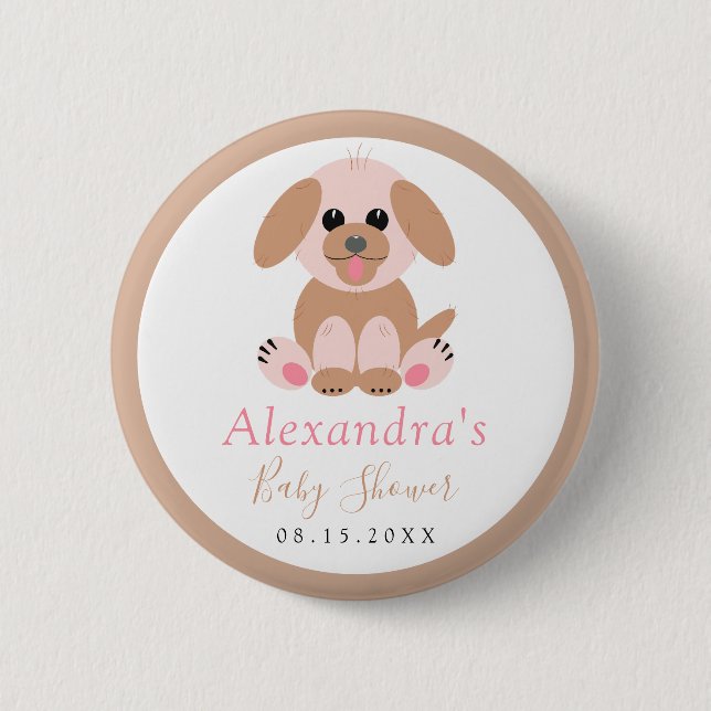 Baby Shower Neutral Personalized Puppy 2 Inch Round Button (Front)
