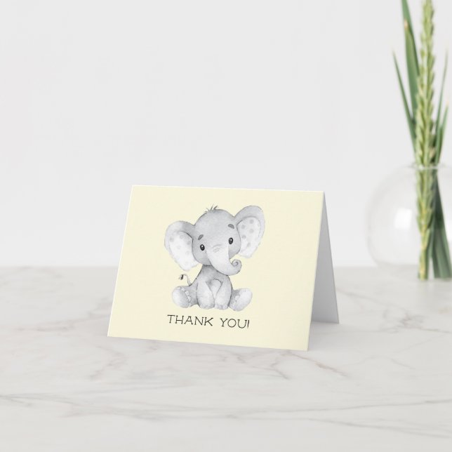 Baby shower neutre éléphant Merci Note (Devant)