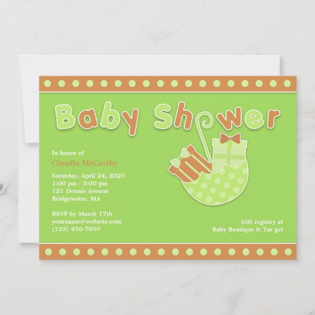 Baby shower neutre Invitation à plat vert (Devant)