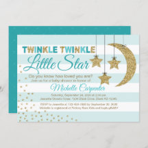 Baby shower neutre  invitation turquoise et or