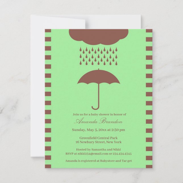 Baby shower Neutre Parapluie Vert Invitation (Devant)