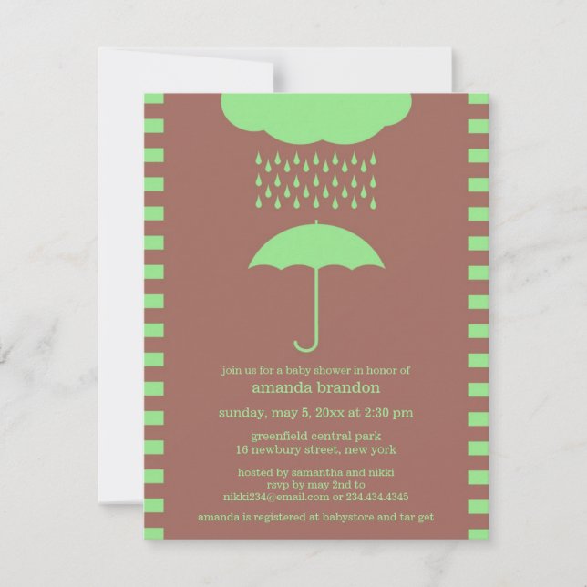Baby shower Neutre Parapluie Vert Invitation (Devant)
