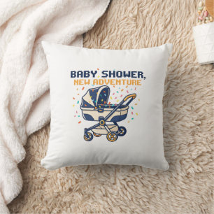 Baby Shower New Adventure Stroller Invitation Throw Pillow