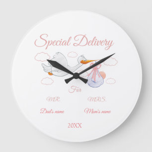 Baby Shower, New Born Gift - Custom Name and Date Large Clock