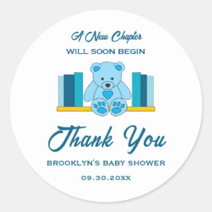 Baby Shower New Chapter Storybook Blue Teddy Bear Classic Round Sticker