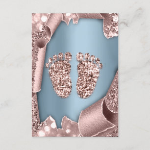 Baby Shower New Girl Boy Feet  Glam Rose Blue  3D Invitation