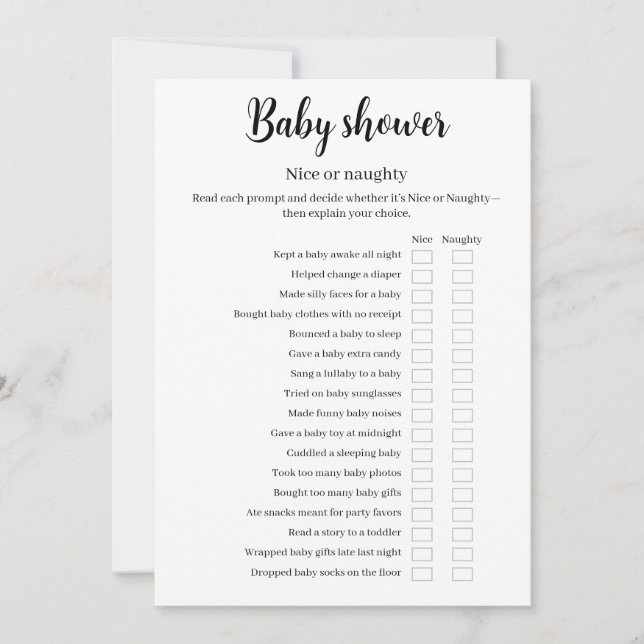 Baby Shower Nice or Naughty Game, Funny Game, Invitation (Front)