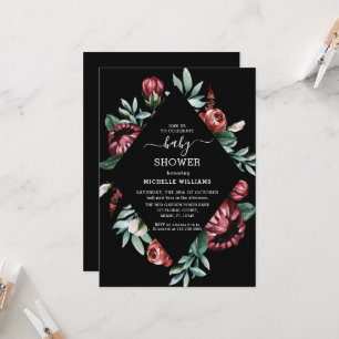 Baby shower noir avec Red Roses Floral Invitation