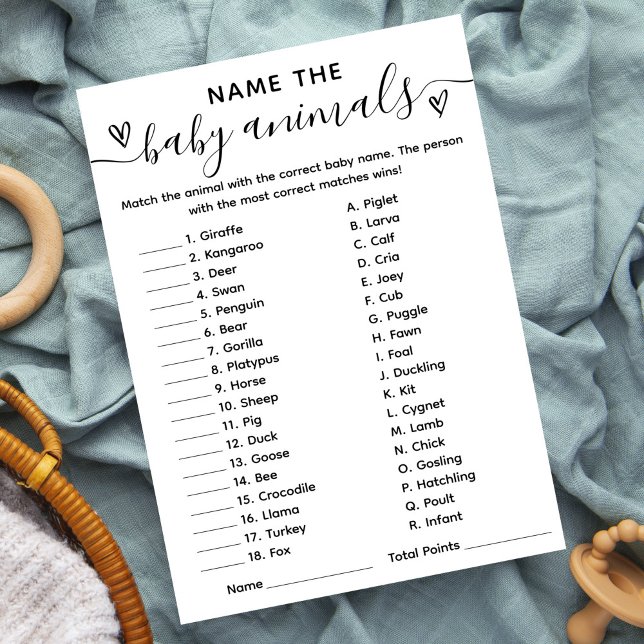 Baby shower Nom du jeu La carte Bébé Animaux (Créateur téléchargé)