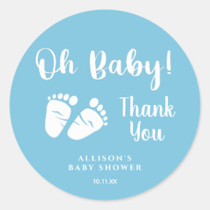 Baby Shower Oh Baby Baby Feet Blue Thank You Classic Round Sticker