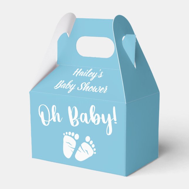 Baby Shower Oh Baby Feet Blue Favor Box (Front Side)