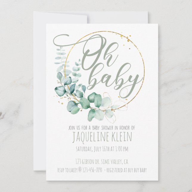 BABY SHOWER, OH BÉBÉ, INVITATION EUCALYPTUS (Devant)