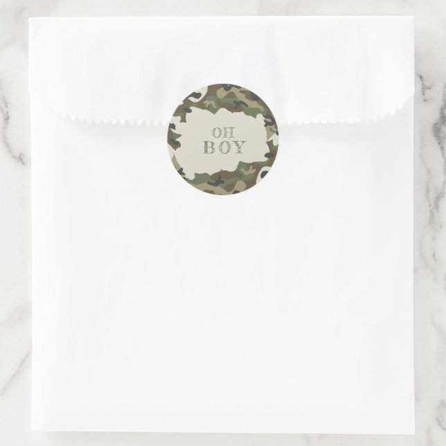Baby Shower Oh Boy Camo Classic Round Sticker (Bag)