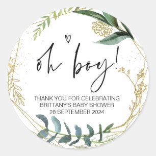Baby Shower Oh Boy Mom To Be Party Favor Classic Round Sticker
