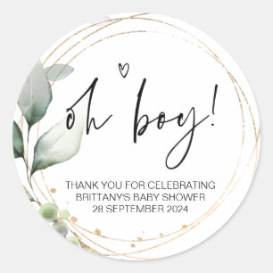 Baby Shower Oh Boy Mom To Be Party Favor Classic Round Sticker
